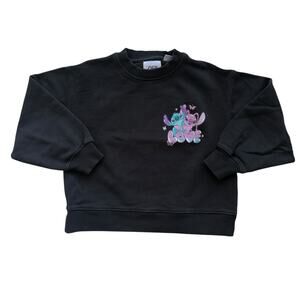 Zara + Disney Lilo & Stitch Love Black Pullover Crew Sweatshirt Size 8-9y